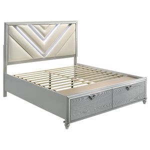 Veronica Wood Queen LED Storage Panel Bed - Light Silver