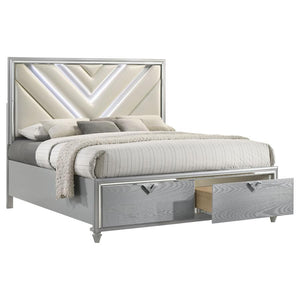 Veronica Wood Queen LED Storage Panel Bed - Light Silver