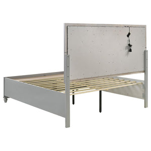 Veronica Wood Queen LED Storage Panel Bed - Light Silver