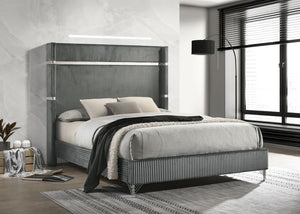 Lucia Upholstered King Wingback Bed - Grey