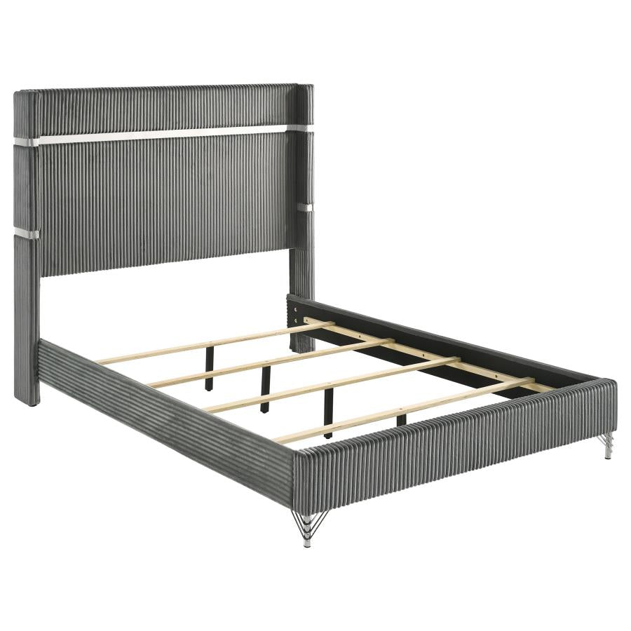 Lucia Upholstered King Wingback Bed - Grey