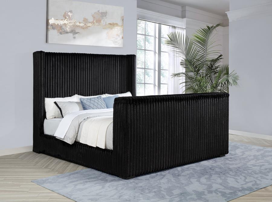 Centergrove Upholstered Eastern King Wingback TV Bed - Black