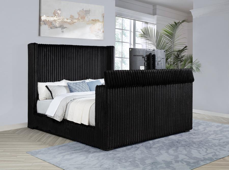 Centergrove Upholstered Eastern King Wingback TV Bed - Black