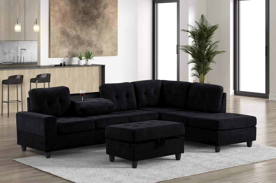 Heights Sectional & Storage Ottoman - Black