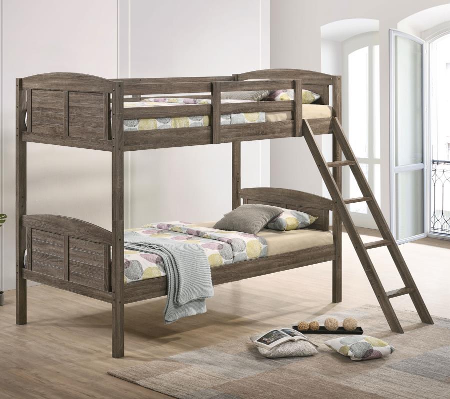Flynn Wood Twin Over Twin Bunk Bed - Weathered Brown