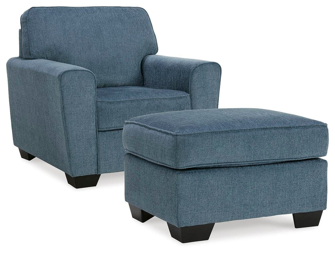 Cashton Chair and Ottoman Set - Blue