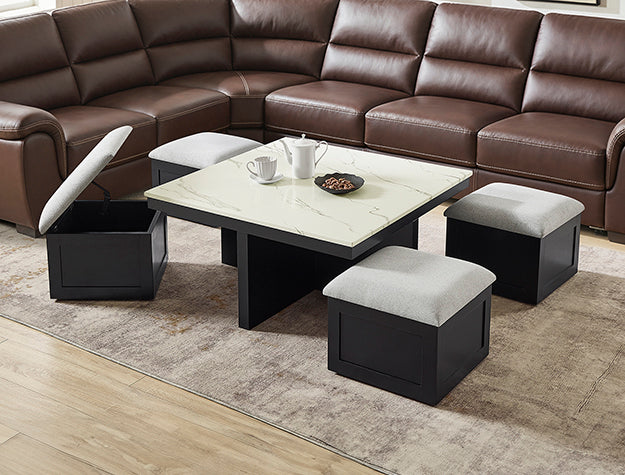 Marta Coffee Table W/4 Storage Ottomans by Crown Mark