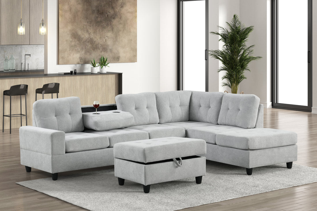 Heights Sectional & Storage Ottoman - Silver