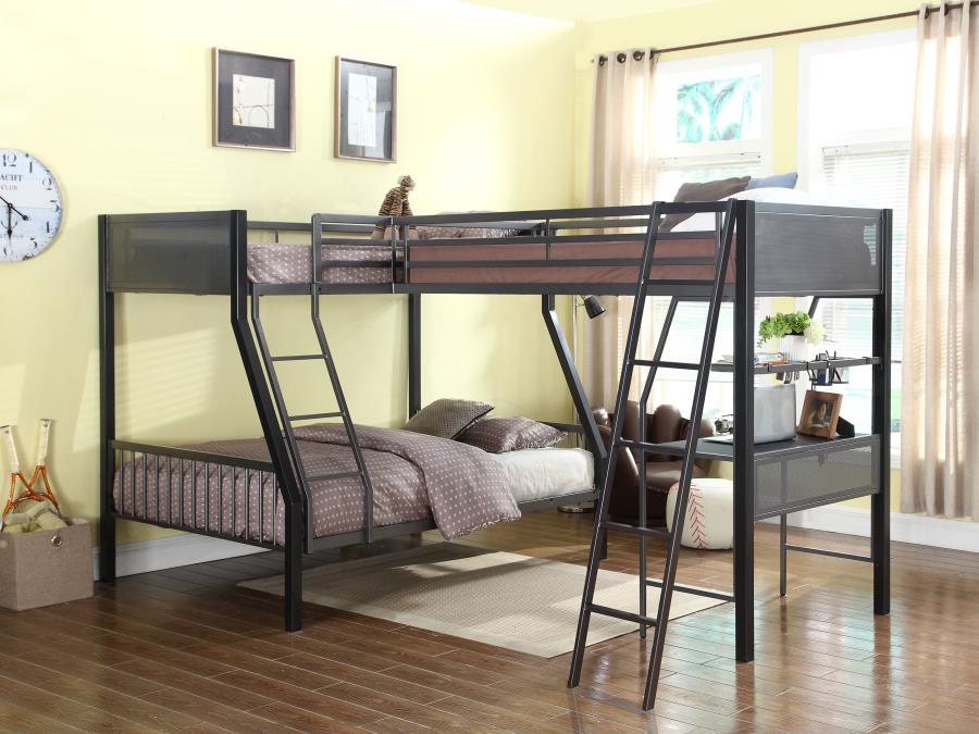 Meyers Metal Twin Over Full Bunk Bed with Twin Loft - Black