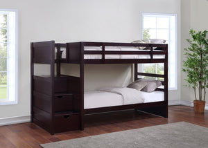 Elliott Wood Twin Over Twin Stairway Bunk Bed - Cappuccino
