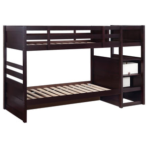 Elliott Wood Twin Over Twin Stairway Bunk Bed - Cappuccino
