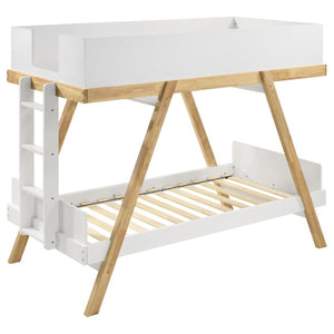 Frankie Wood Twin Over Twin Bunk Bed - White and Natural