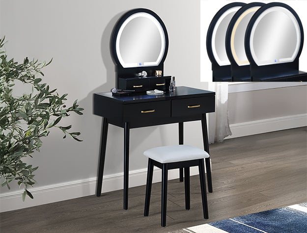 Cecilia Vanity Table & Stool-Black by Crown Mark