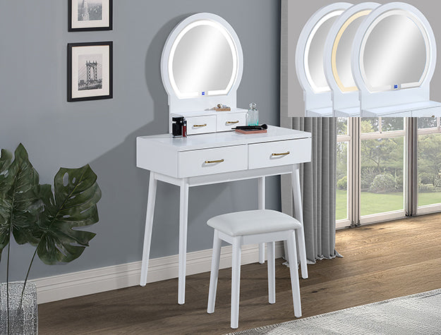 Cecilia Vanity Table & Stool-White by Crown Mark