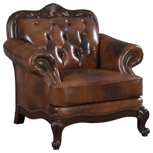 Victoria Full Leather Upholstered Rolled Arm Chair - Brown