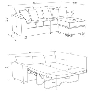 Storey Upholstered Sleeper Sectional Chaise Sofa - Camel