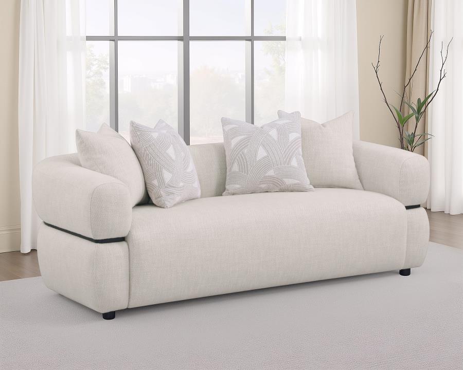Jeanette 84-inch Fabric Upholstered Round Arm Sofa - Beige