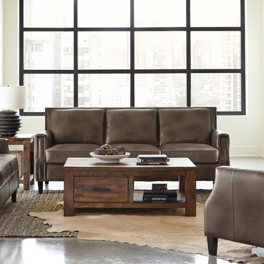 Leaton Upholstered Recessed Arm Sofa - Brown Sugar