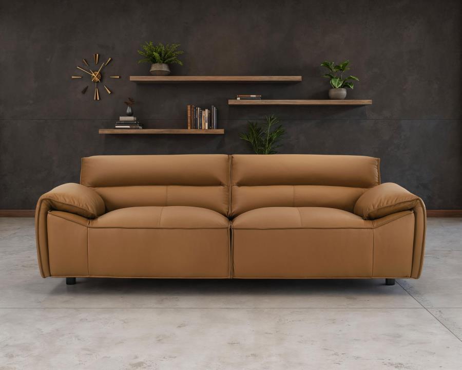 Buxton Top Grain Leather Upholstered Sofa - Orange