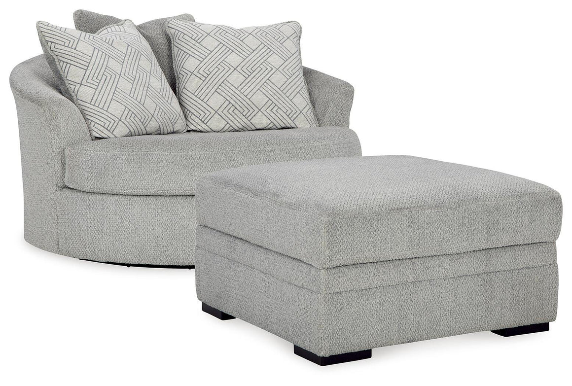 Casselbury Swivel Chair and Storage Ottoman Set - Cement