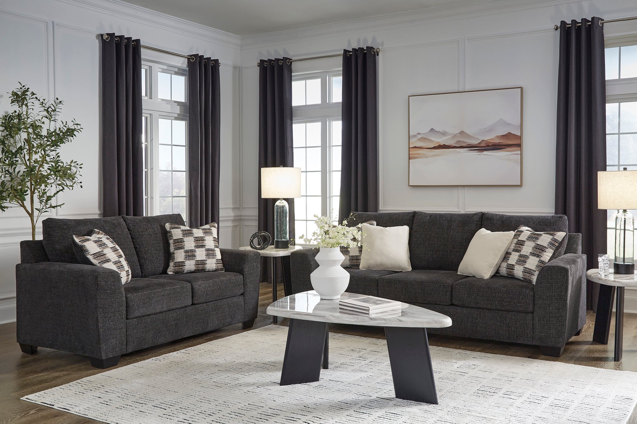 Loreo Sofa and Loveseat - Ebony
