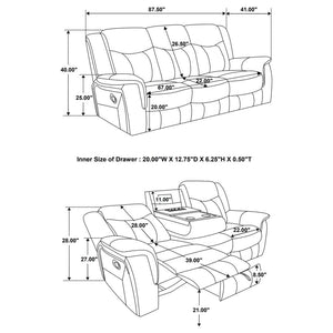 Conrad Upholstered Padded Arm Motion Sofa - Grey