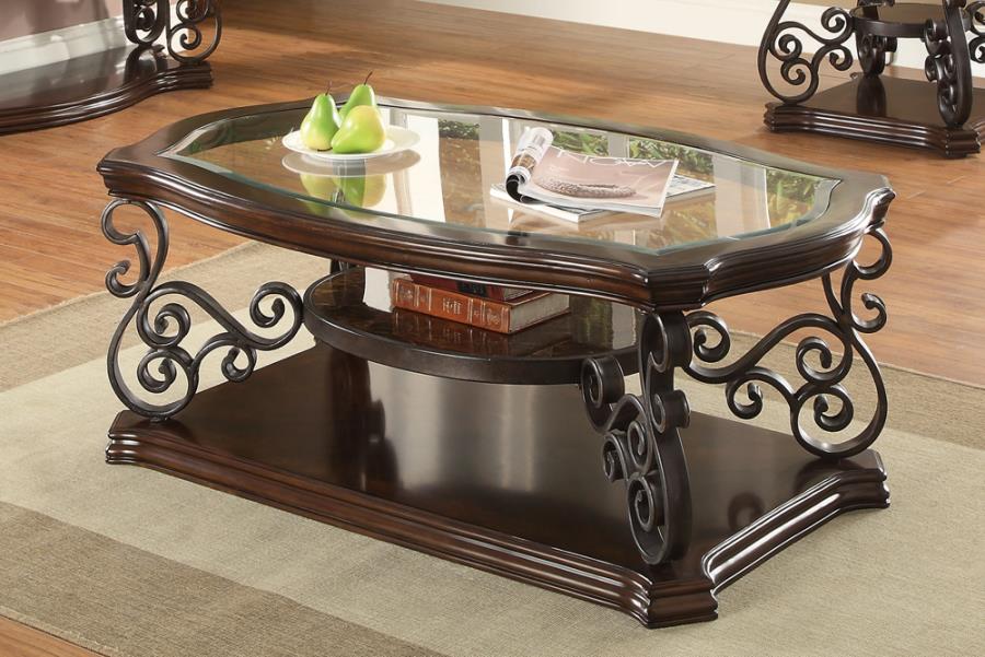 Laney 1-shelf Glass Top Rectangular Coffee Table - Deep Merlot