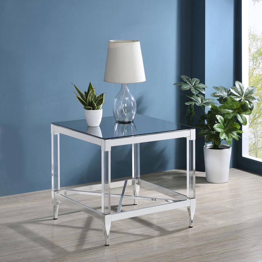 Lindley Square Tempered Mirror Acrylic Side End Table - Chrome