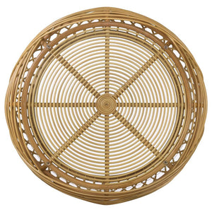 Dahlia Round Glass Top Woven Rattan Coffee Table - Natural