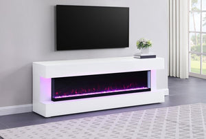 Vallerie 71" TV Stand with Visual Flame Box - White