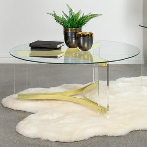 Janessa Round Glass Top Acrylic Leg Coffee Table - Matte Brass