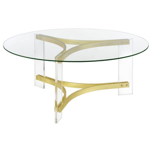 Janessa Round Glass Top Acrylic Leg Coffee Table - Matte Brass