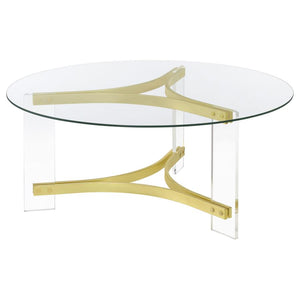 Janessa Round Glass Top Acrylic Leg Coffee Table - Matte Brass