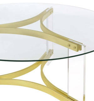 Janessa Round Glass Top Acrylic Leg Coffee Table - Matte Brass