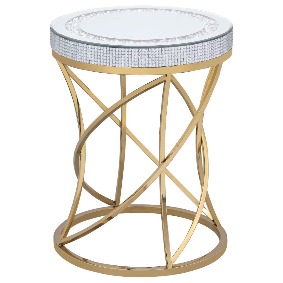 Elise Round Mirror Top Stainless Steel End Table - Gold