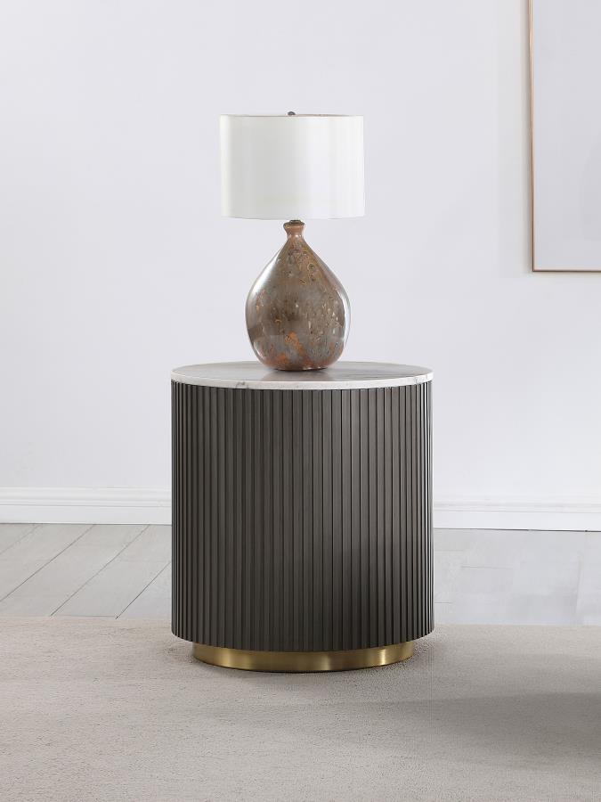 Jason Round White Marble Top Side End Table - Charcoal