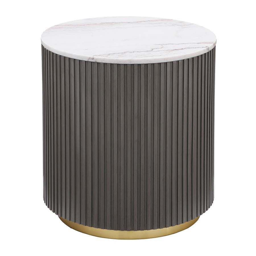 Jason Round White Marble Top Side End Table - Charcoal