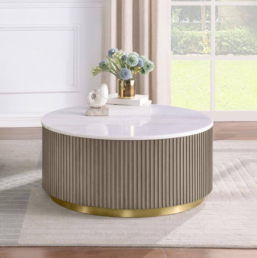 Jason Round White Marble Top Coffee Table - Greige
