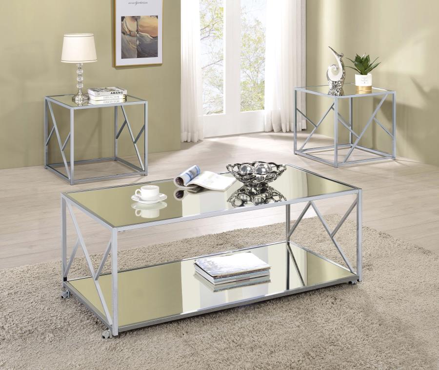 Provins 3-piece Occasional Table Set - Clear Mirror and Chrome