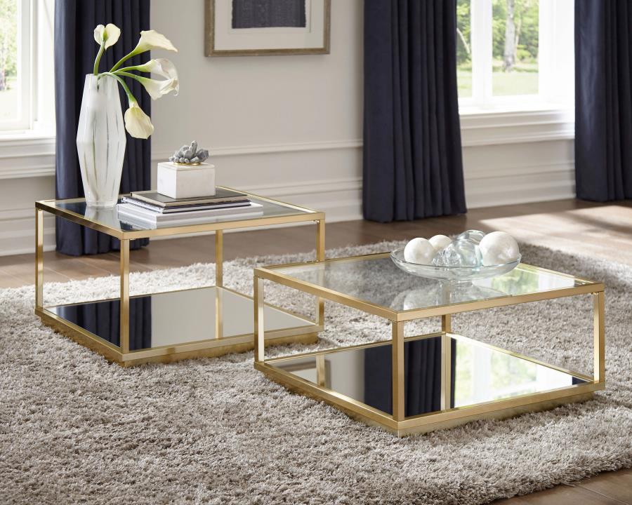 Renee 2-piece Square Coffee Table Set - Rose Brass