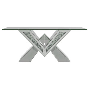 Taffeta Glass Top Mirrored Acrylic Coffee Table - Silver