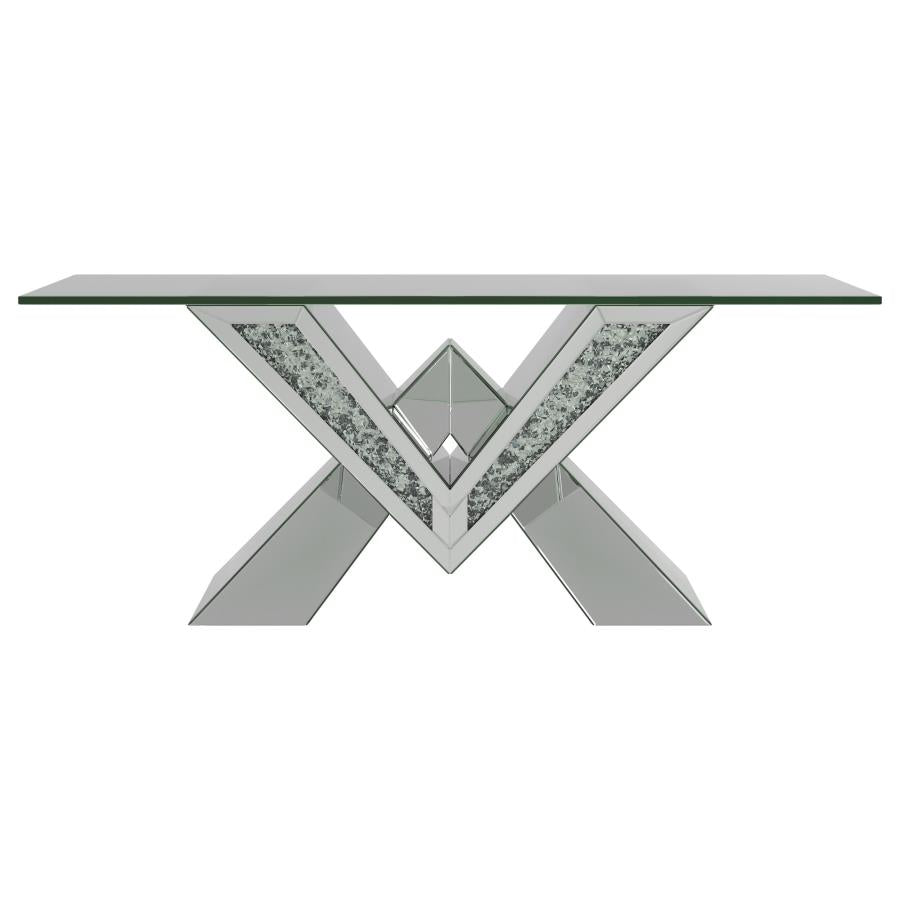 Taffeta Glass Top Mirrored Acrylic Coffee Table - Silver