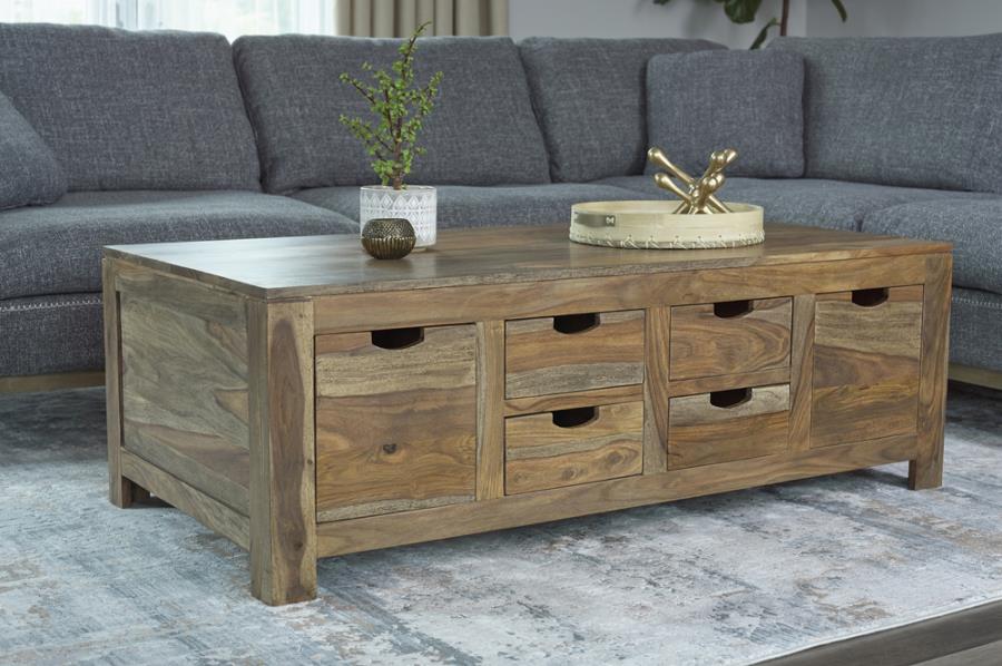 Esther 6-drawer Solid Wood Coffee Table - Natural Sheesham