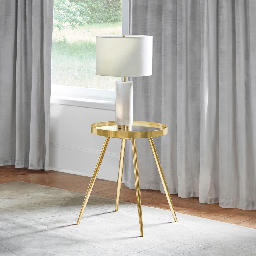 Kaelyn Round Mirror Top End Side Table - Gold