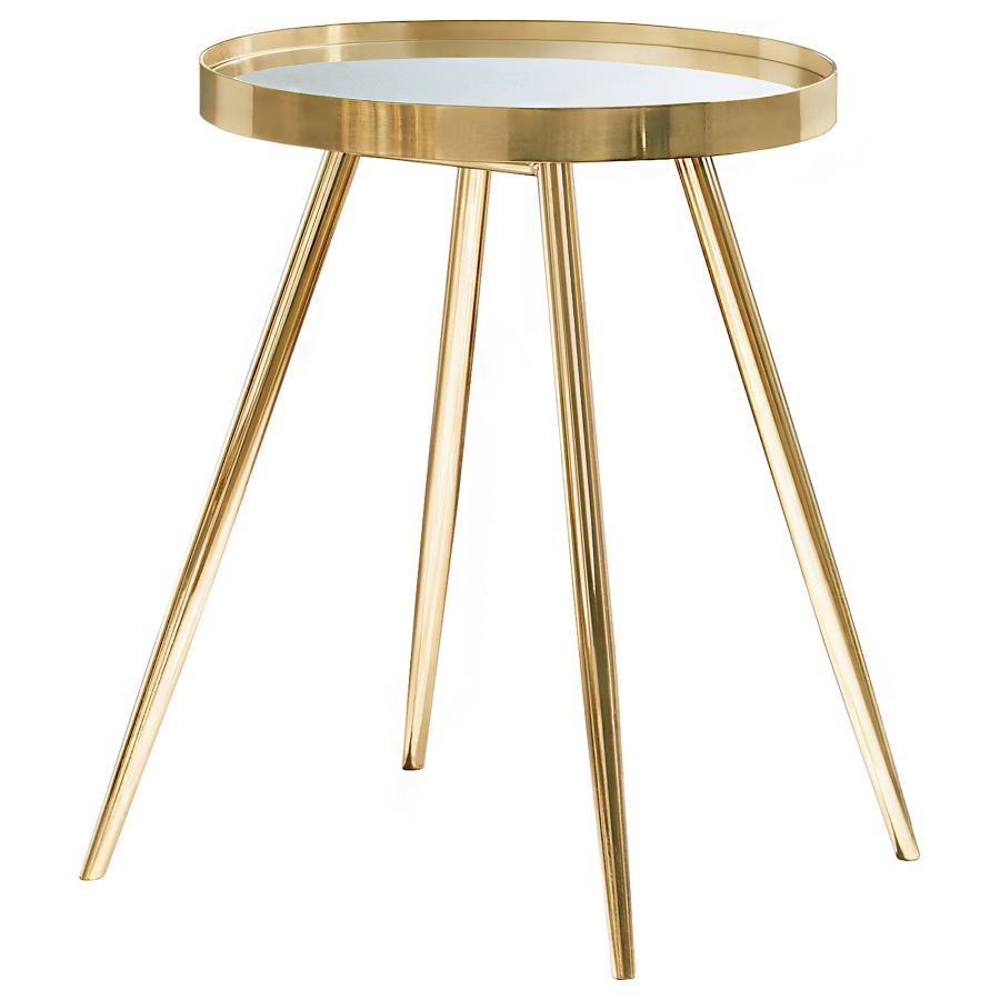 Kaelyn Round Mirror Top End Side Table - Gold