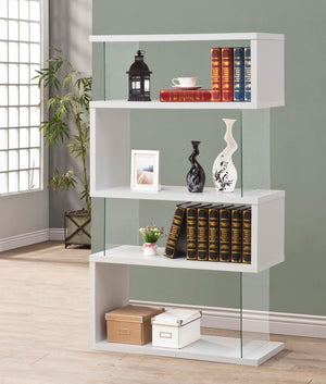Emelle 63-inch 4-shelf Glass Panel Bookshelf - White