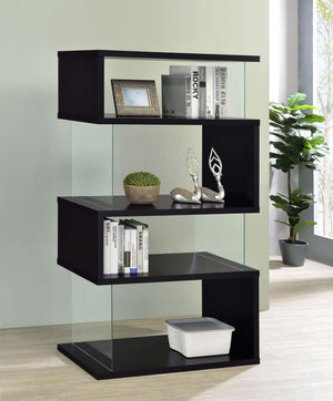 Emelle 63-inch 4-shelf Glass Panel Bookshelf - Black