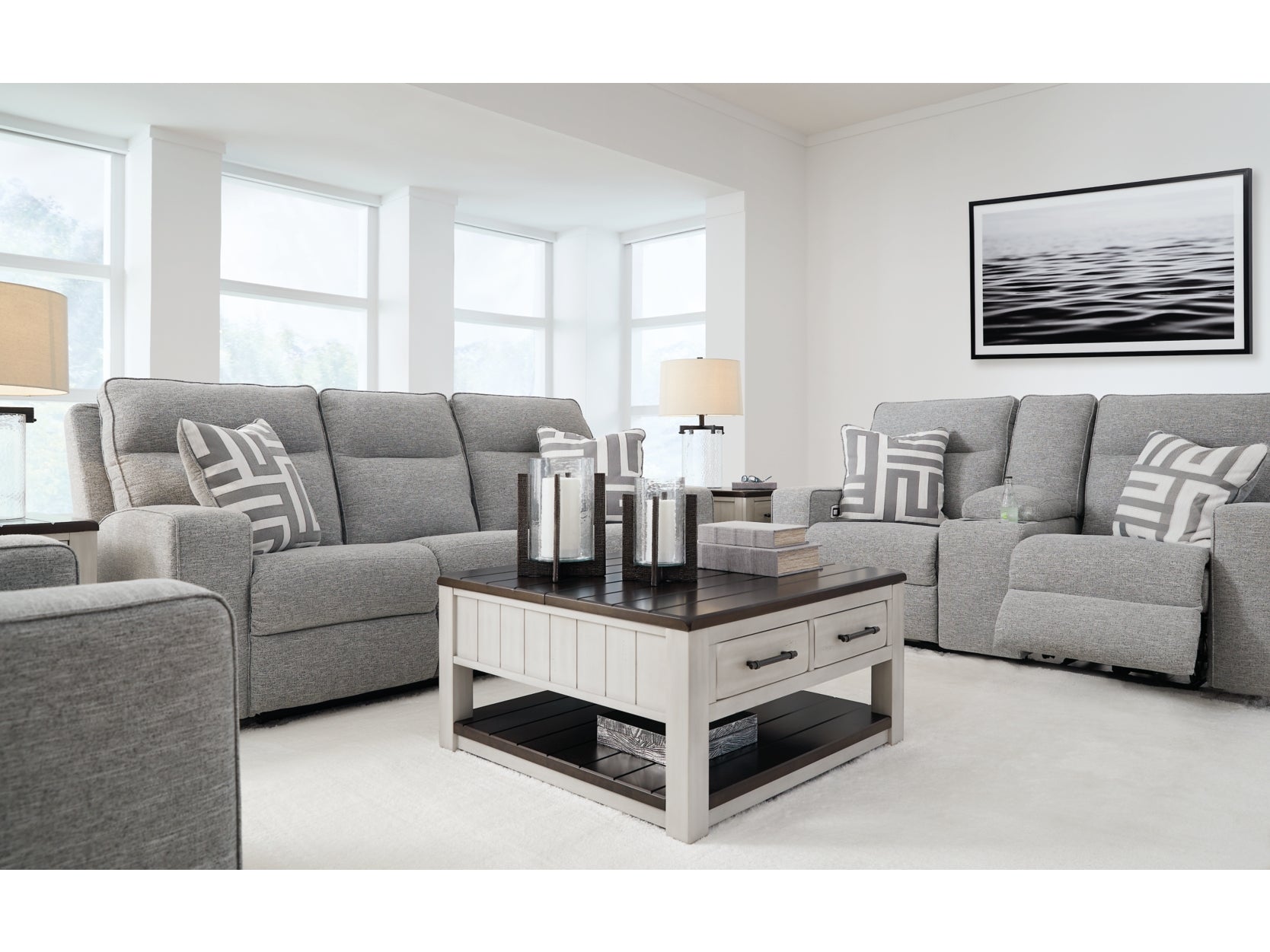 Biscoe Performance Fabric Dual Power Reclining Sofa and Loveseat