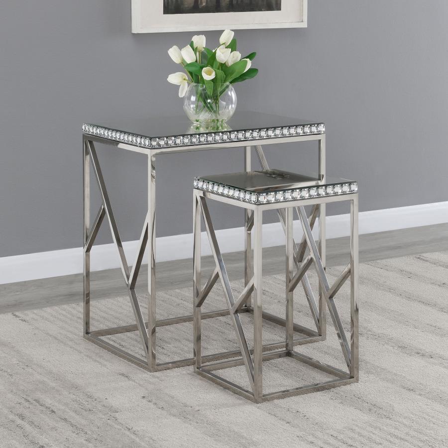 Betsy 2-piece Mirrored Stainless Steel Nesting Tables - Silver