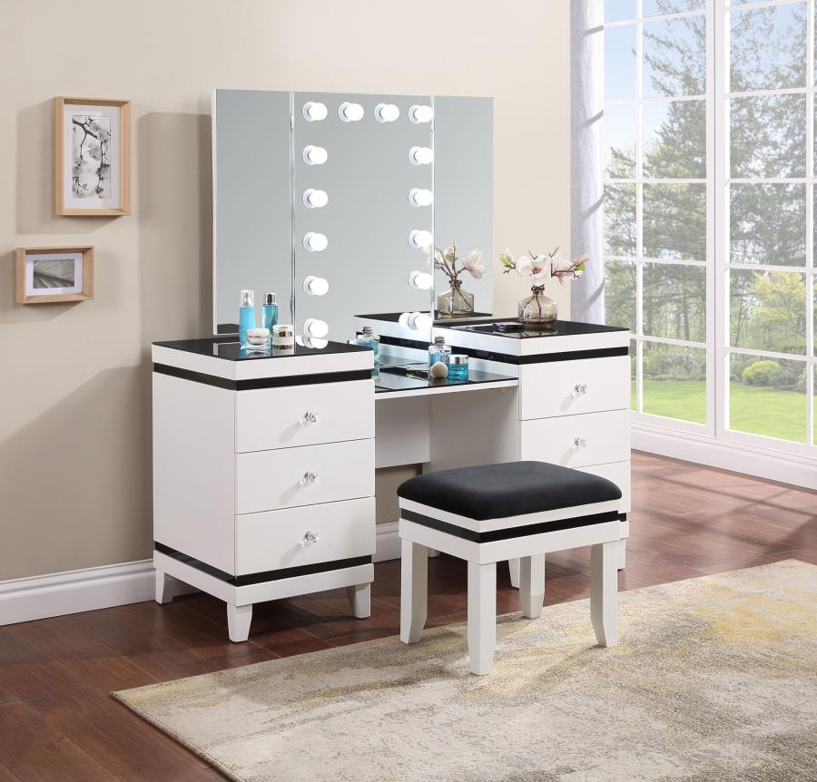 Talei 6-drawer Vanity Set with Lighting - Black and White